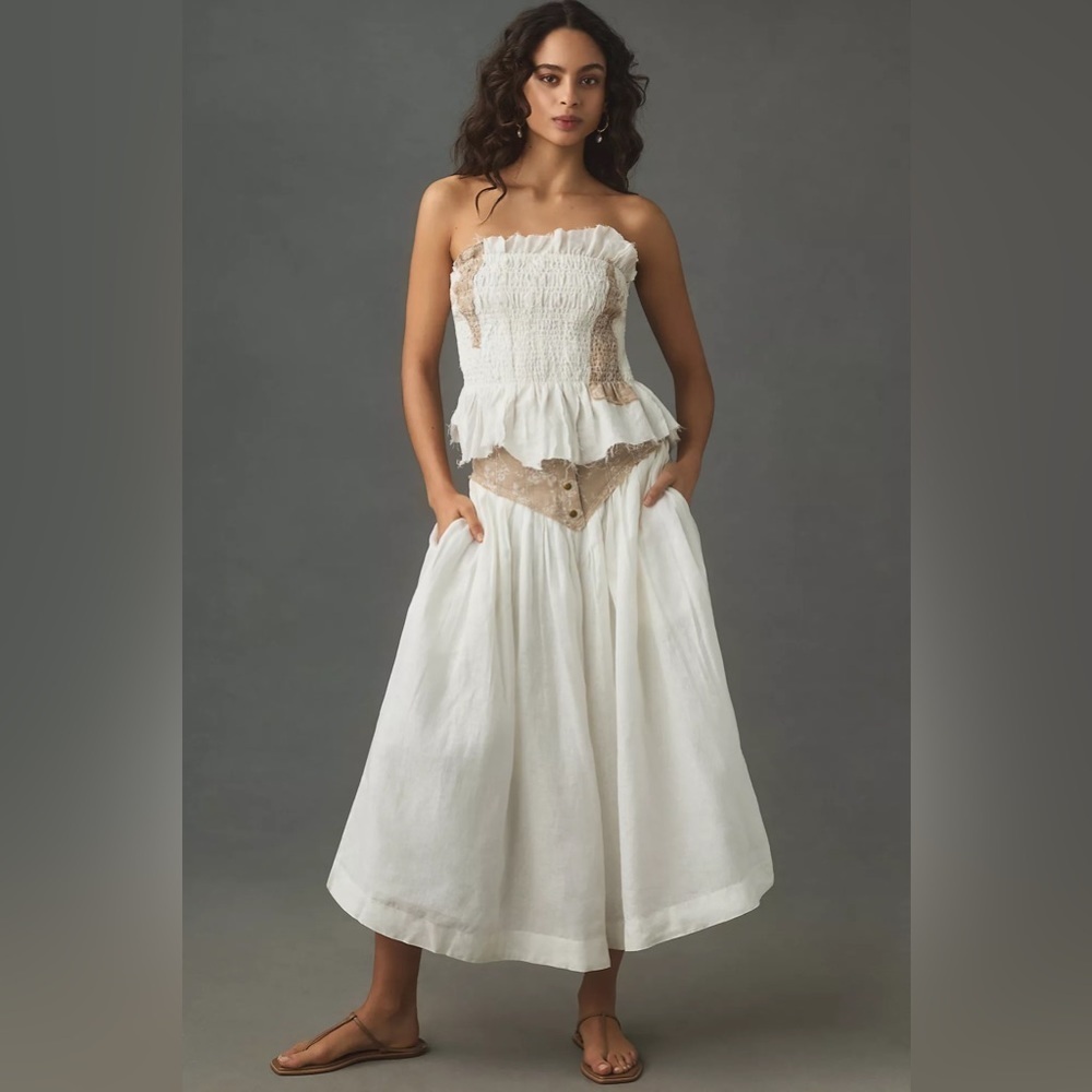 NWT By Anthropologie Linen Jacquard Basque-Waist Culottes - Picture 4 of 5
